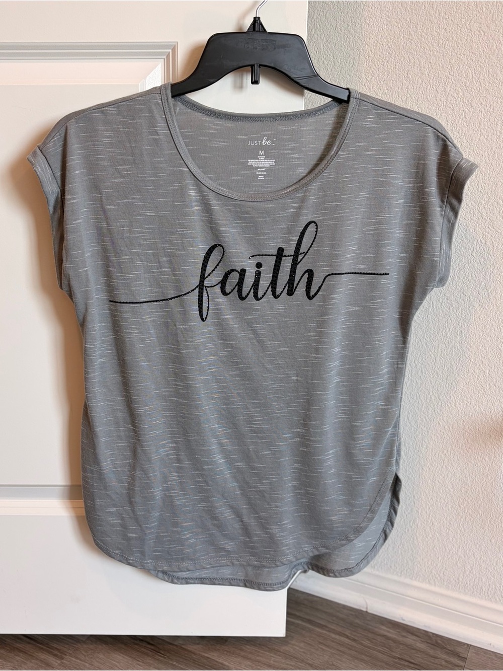 Just Be Faith gray top